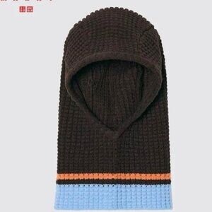 New Marni Uniqlo dark brown Knit balaclava / hood with Blue and Orange